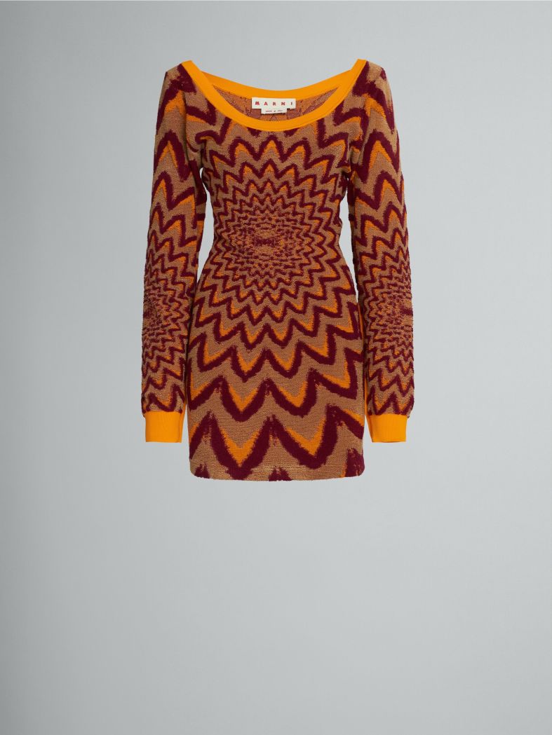 Women Marni Dresses | Short Orange-Tone Dress With Optical Motif Lava