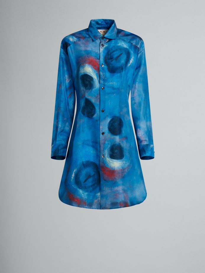 Women Marni Dresses | Silk Shirt Dress With Buchi Blue Print Cobalt